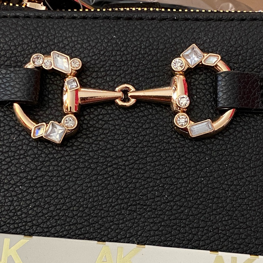 Anne Klein Black Boxed Crystal Horsebit Wristlet - Picture 2 of 5